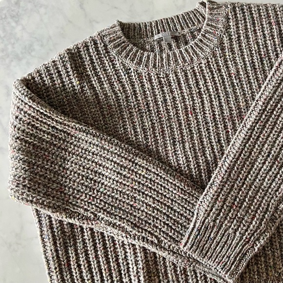 COS Sweaters - COS Speckled Fisherman Crewneck Knit Sweater - Multicolour/Grey